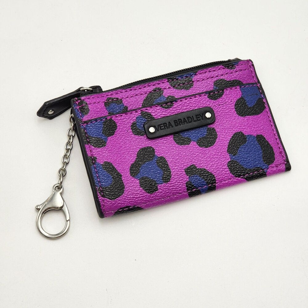 Vera Bradley Purple Leopard Print Cardholder Coin Purse Keychain